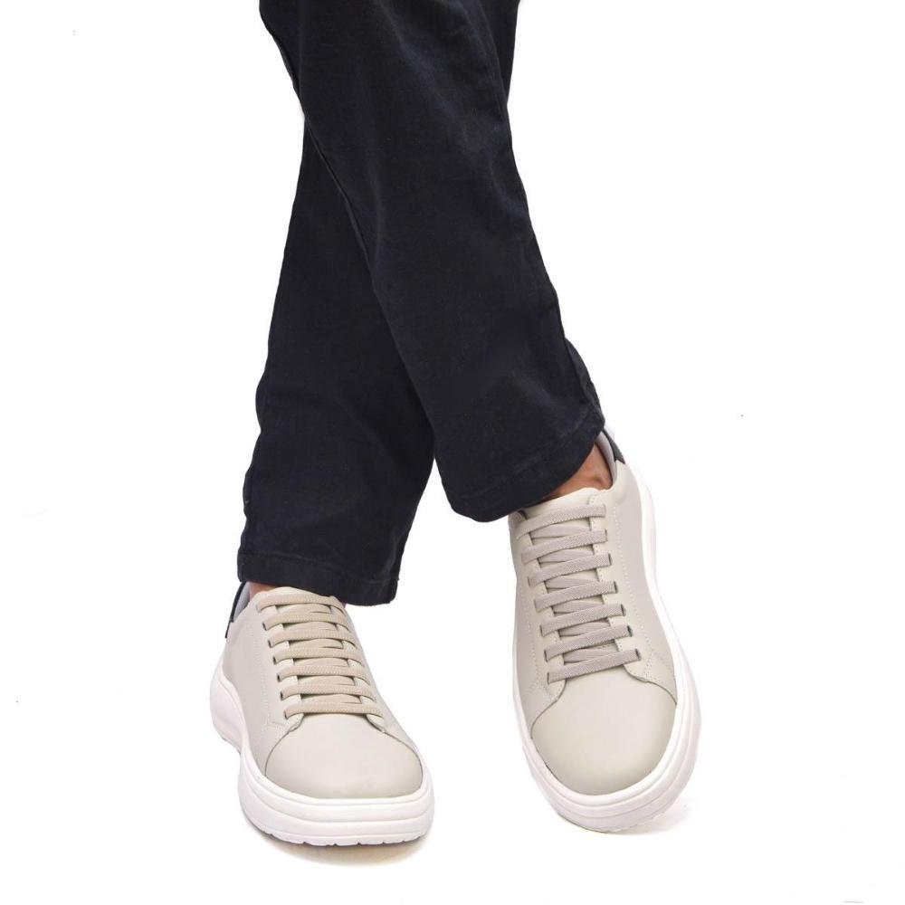 Tênis Masculino Casual em Couro Conforto Calce Fácil Off White 4