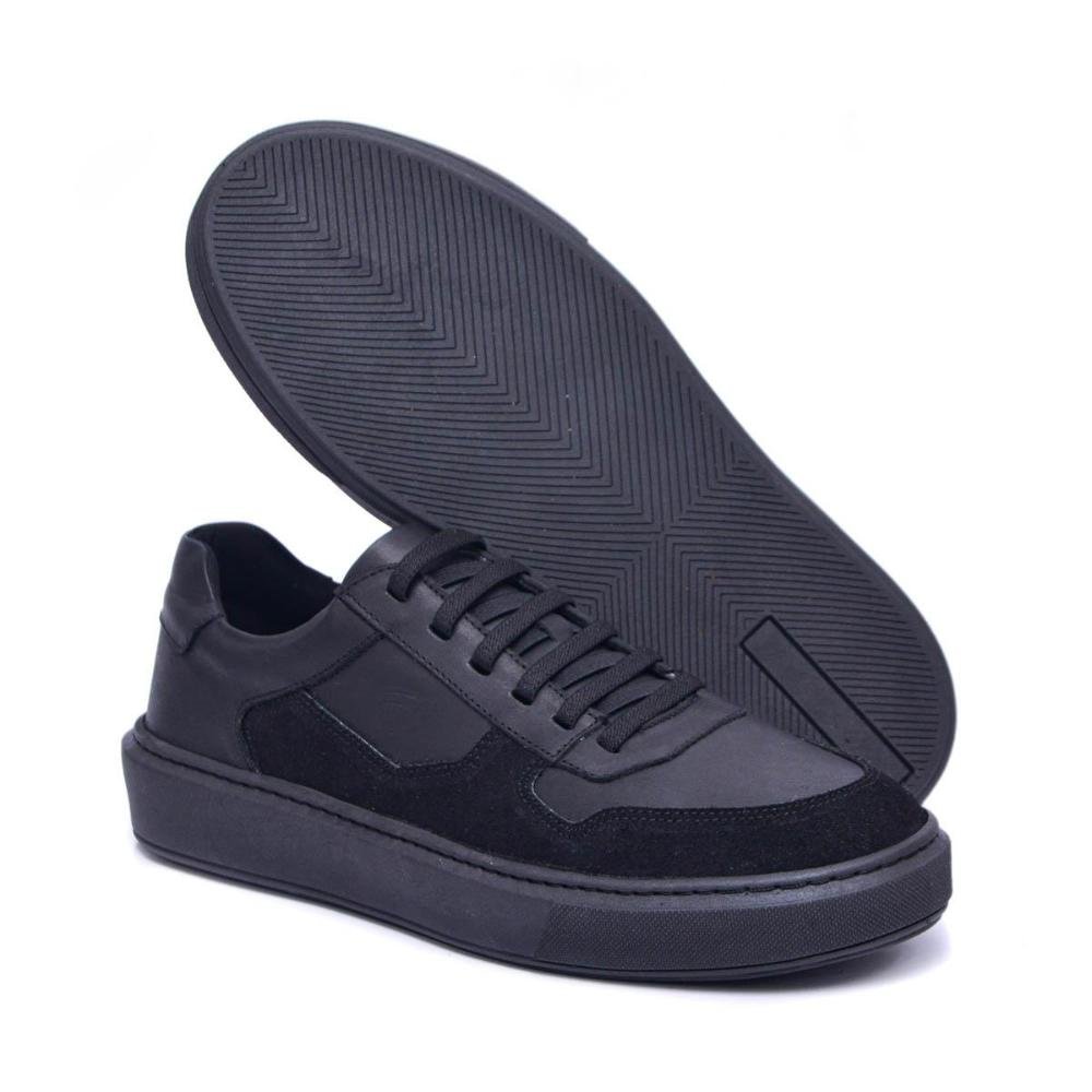 Tênis Masculino Couro Skate Leve Confortável Dia a Dia Preto 4