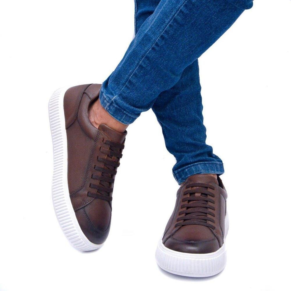 Tênis Masculino Couro Skate Malibu Dia a Dia Marrom 3