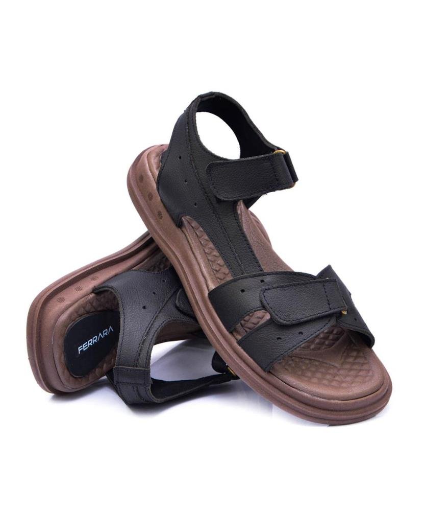 Sandália Masculina Couro Ajustável Dia a Dia Confortável Café 2