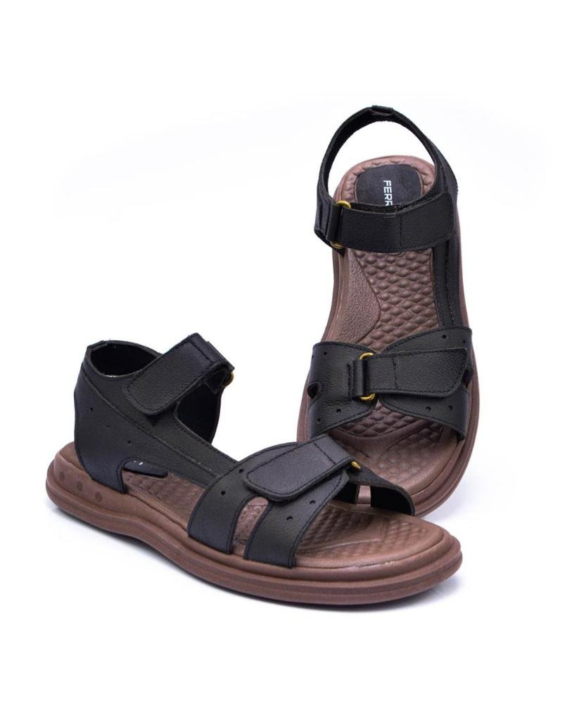 Sandália Masculina Couro Ajustável Dia a Dia Confortável Café 3