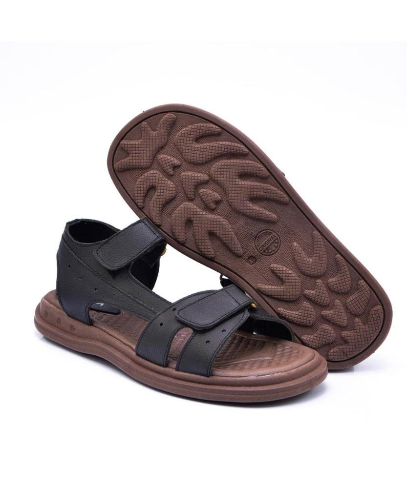 Sandália Masculina Couro Ajustável Dia a Dia Confortável Café 4