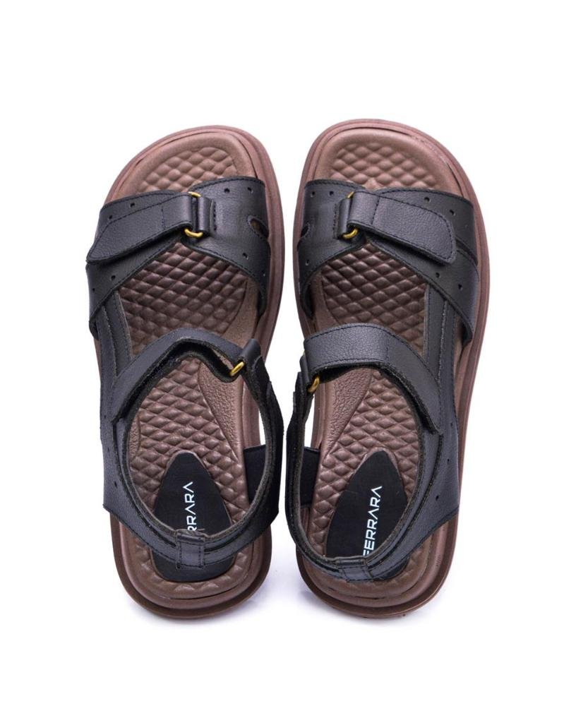 Sandália Masculina Couro Ajustável Dia a Dia Confortável Café 5