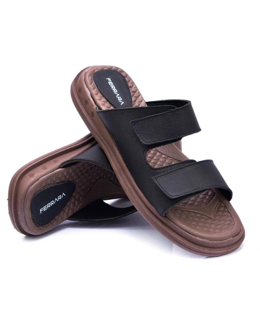 Sandália Masculina Couro Confortável Dia a Dia Preto 2