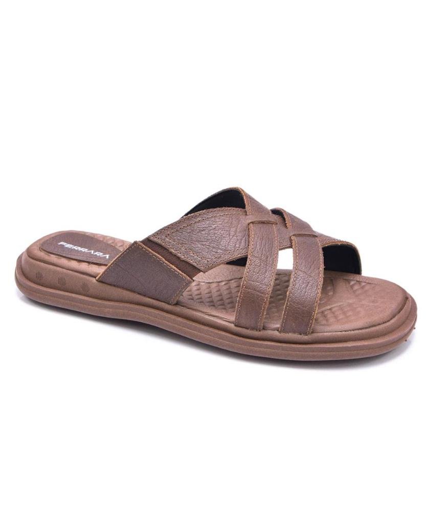 Sandália Slide Masculina Couro Macia Confortável