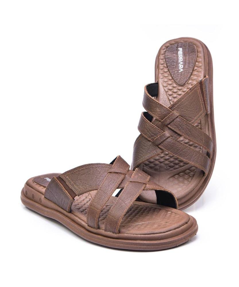 Sandália Slide Masculina Couro Macia Confortável Marrom 3
