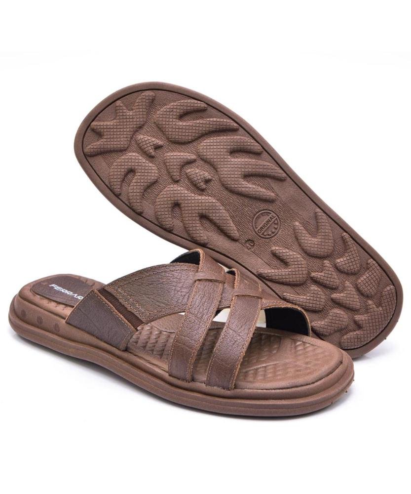 Sandália Slide Masculina Couro Macia Confortável Marrom 4