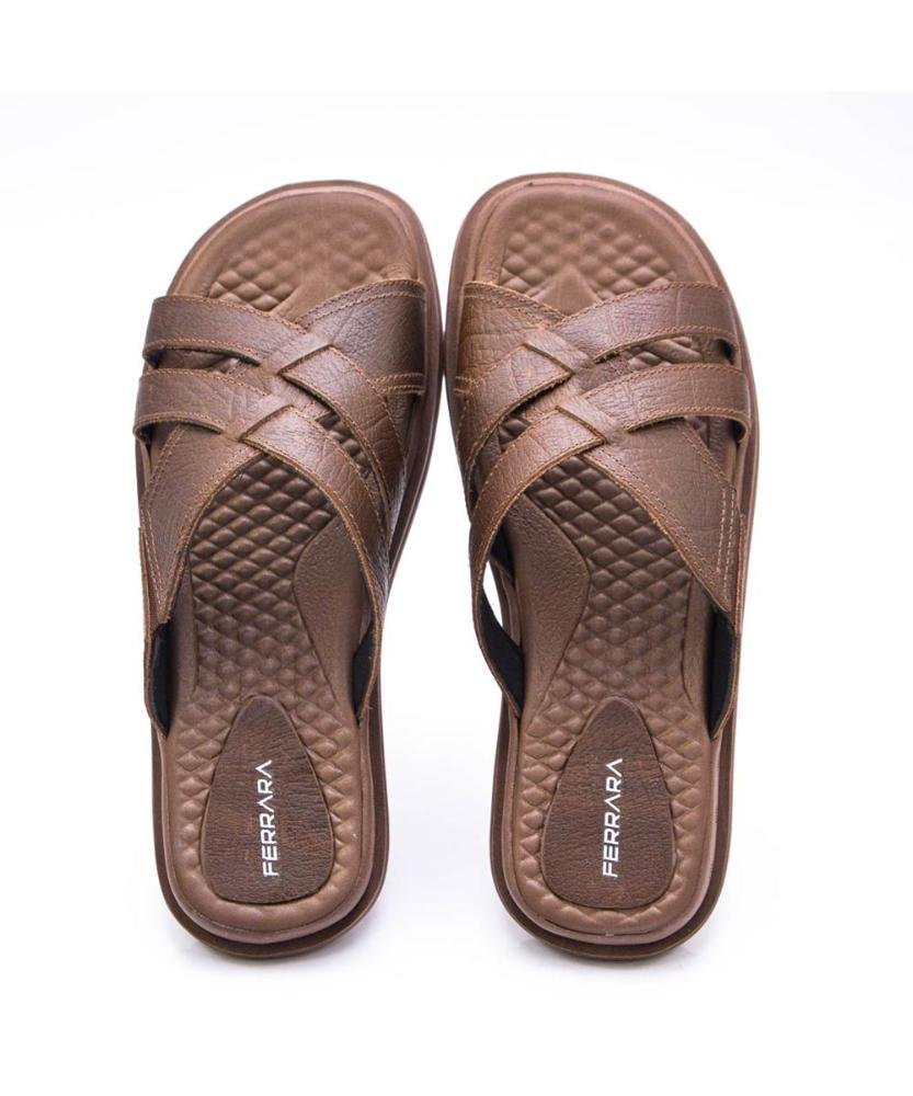 Sandália Slide Masculina Couro Macia Confortável Marrom 5