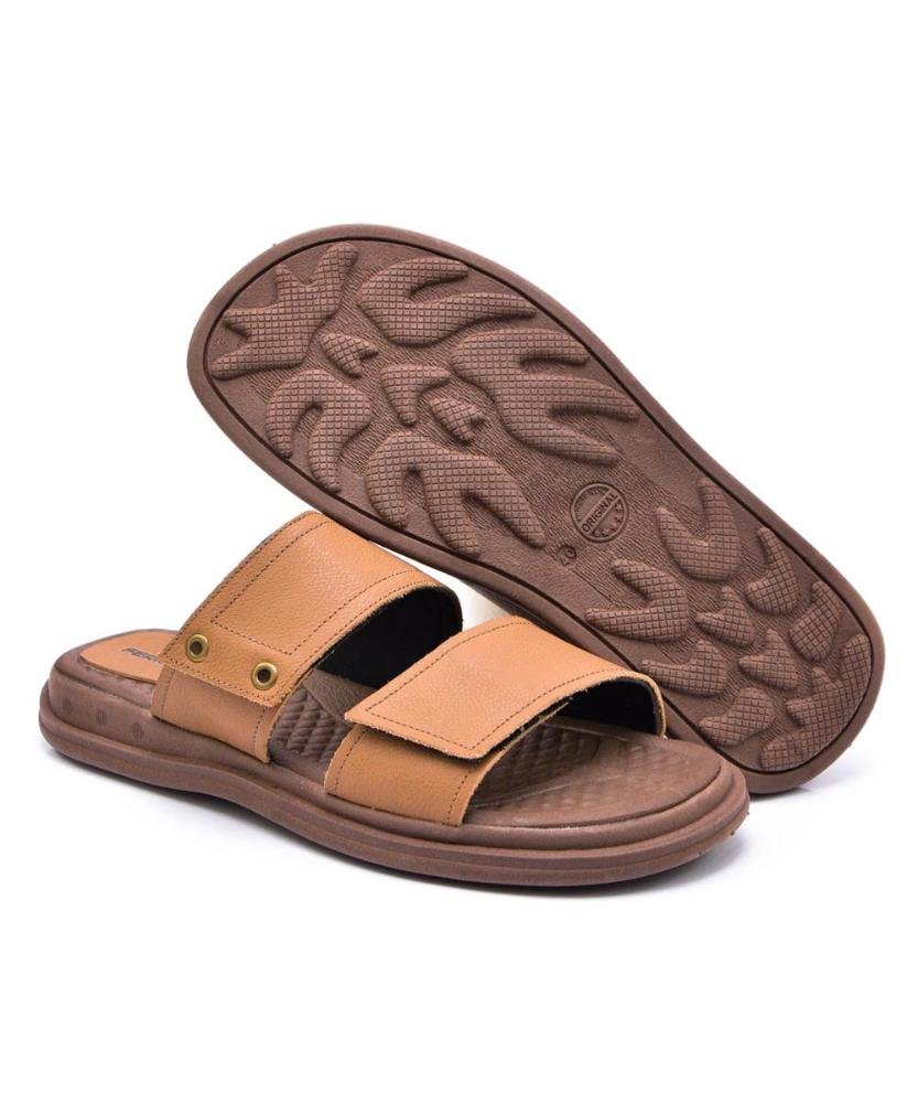 Sandália Papete Masculina Couro Conforto Ajustável Marrom Claro 4