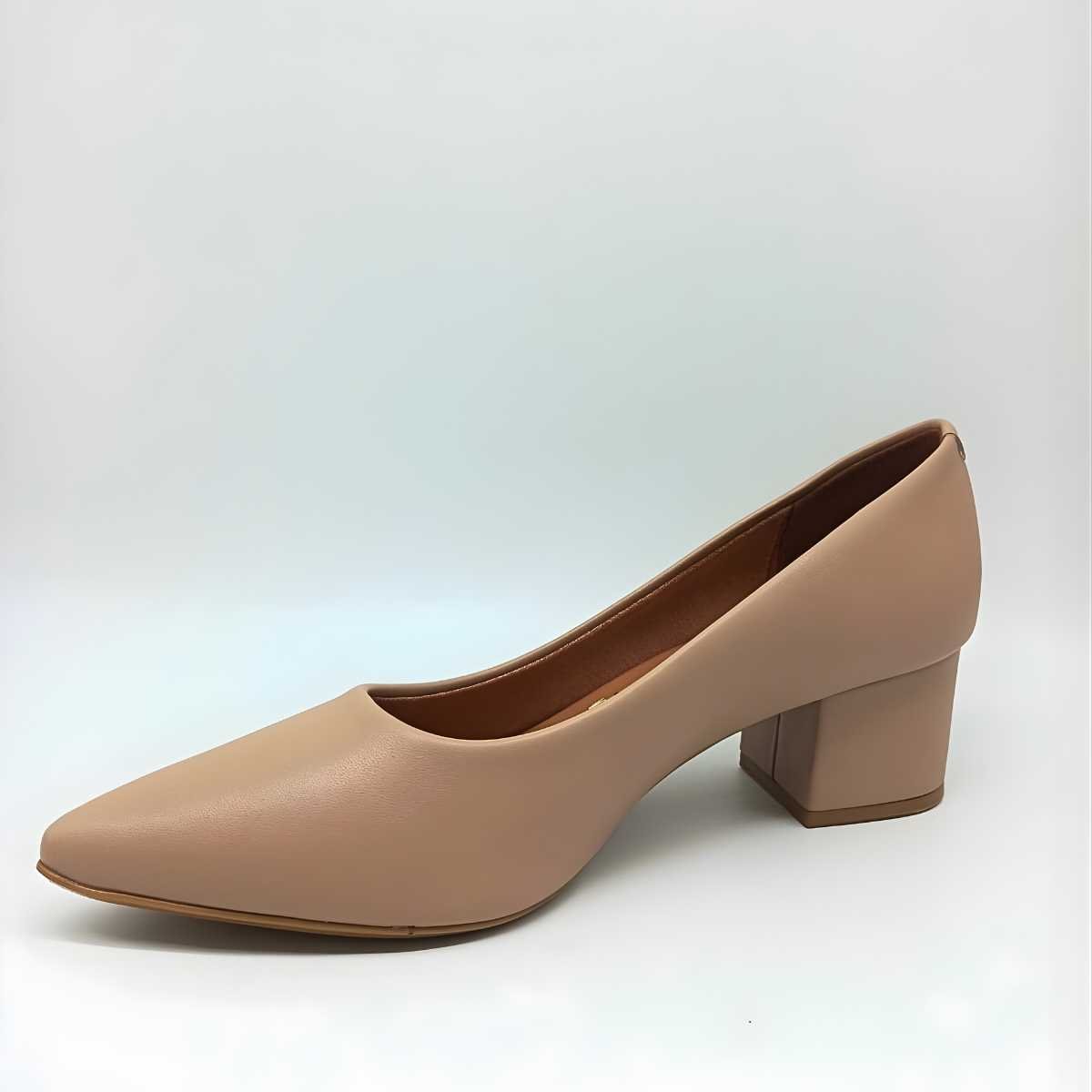 Scarpin Feminino Vizzano Salto Grosso Baixo Estilo 1220.315 Bege 2