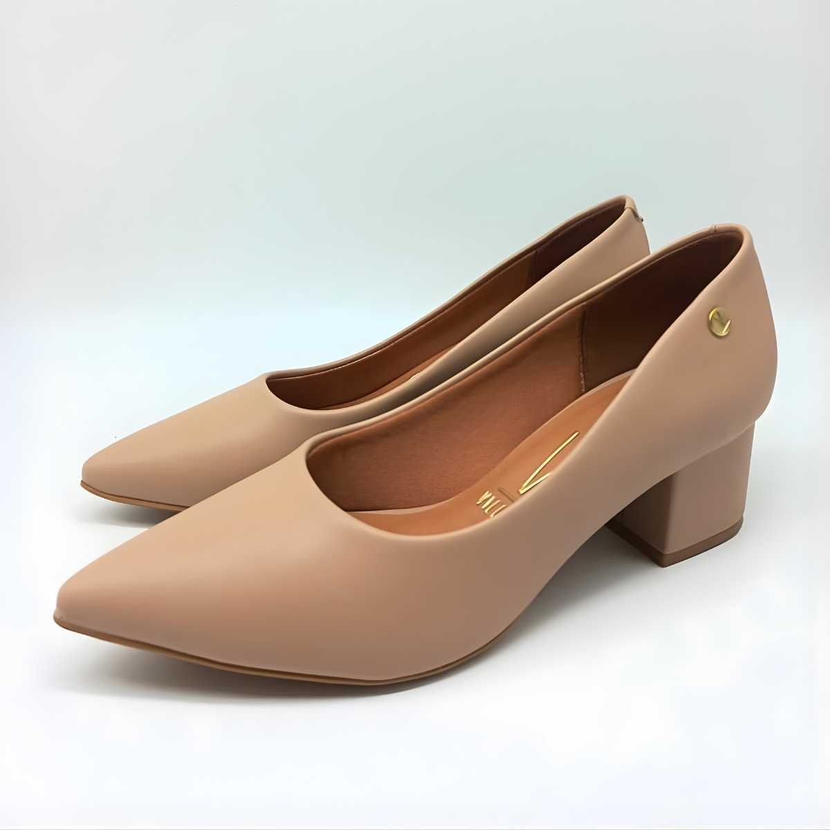 Scarpin Feminino Vizzano Salto Grosso Baixo Estilo 1220.315 Bege 5