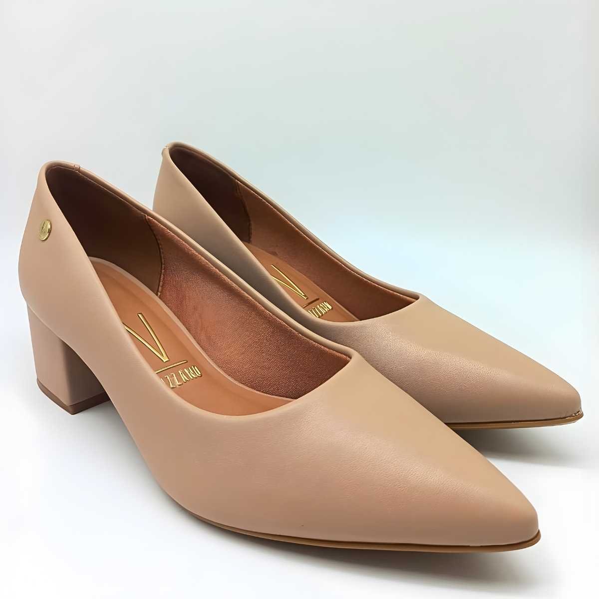 Scarpin Feminino Vizzano Salto Grosso Baixo Estilo 1220.315 Bege 6
