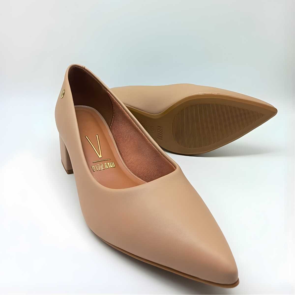 Scarpin Feminino Vizzano Salto Grosso Baixo Estilo 1220.315 Bege 8