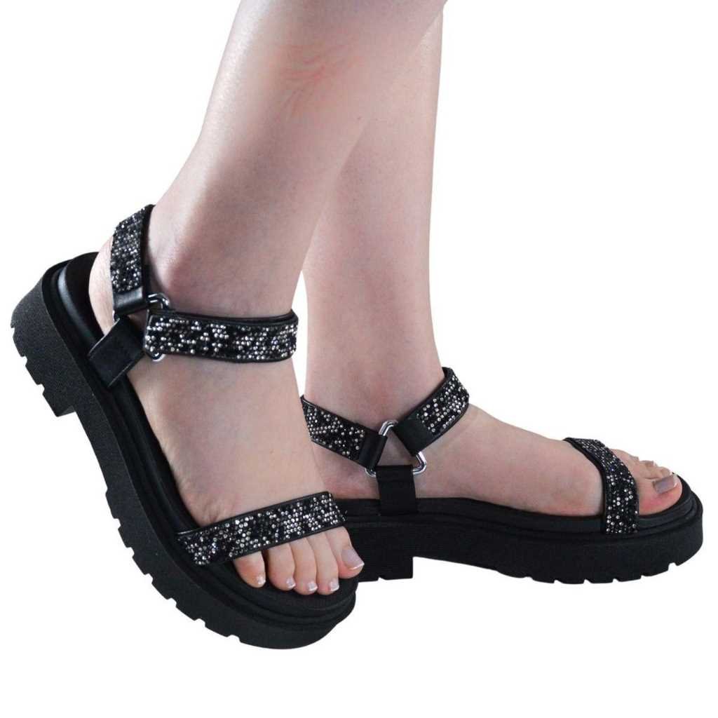 Sandalia Feminino Vizzano Papete Strass Estilo Confy 6499.103 Preto 2