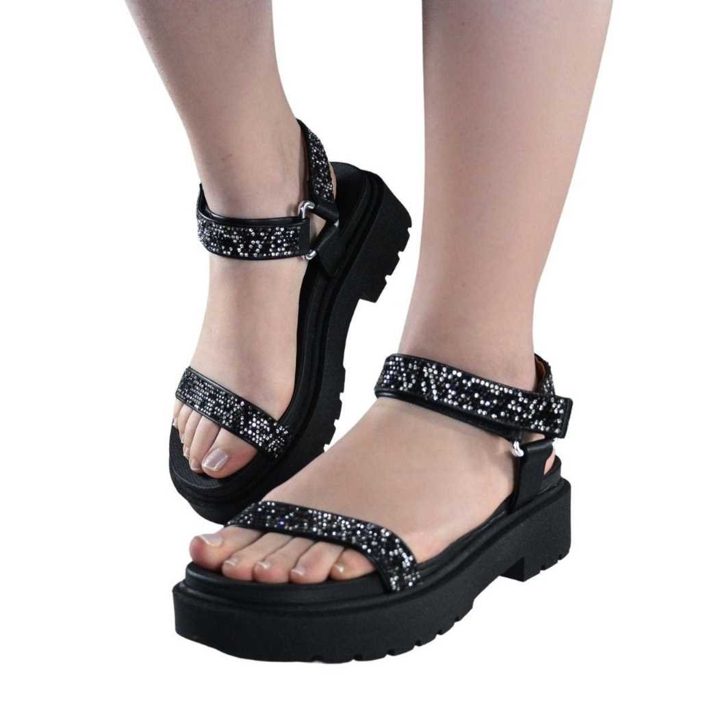 Sandalia Feminino Vizzano Papete Strass Estilo Confy 6499.103 Preto 3