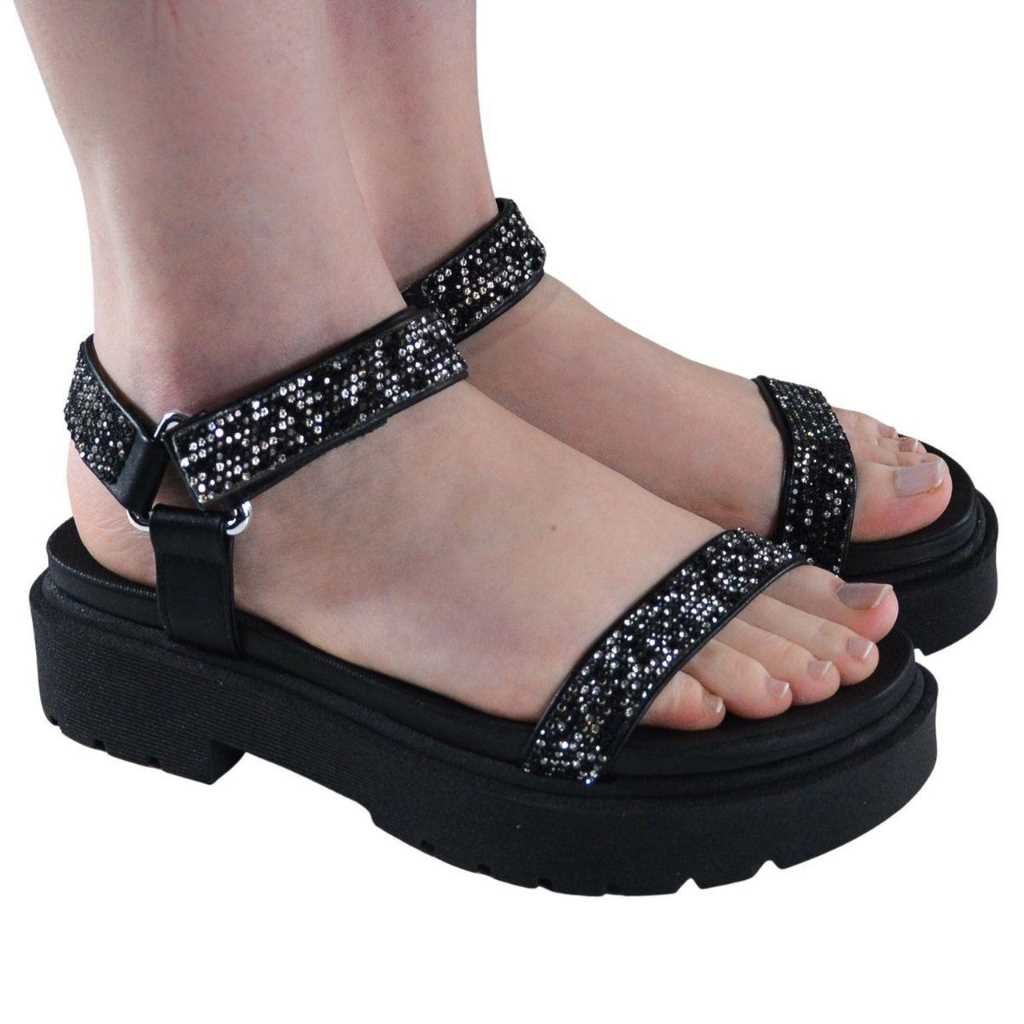 Sandalia Feminino Vizzano Papete Strass Estilo Confy 6499.103 Preto 4