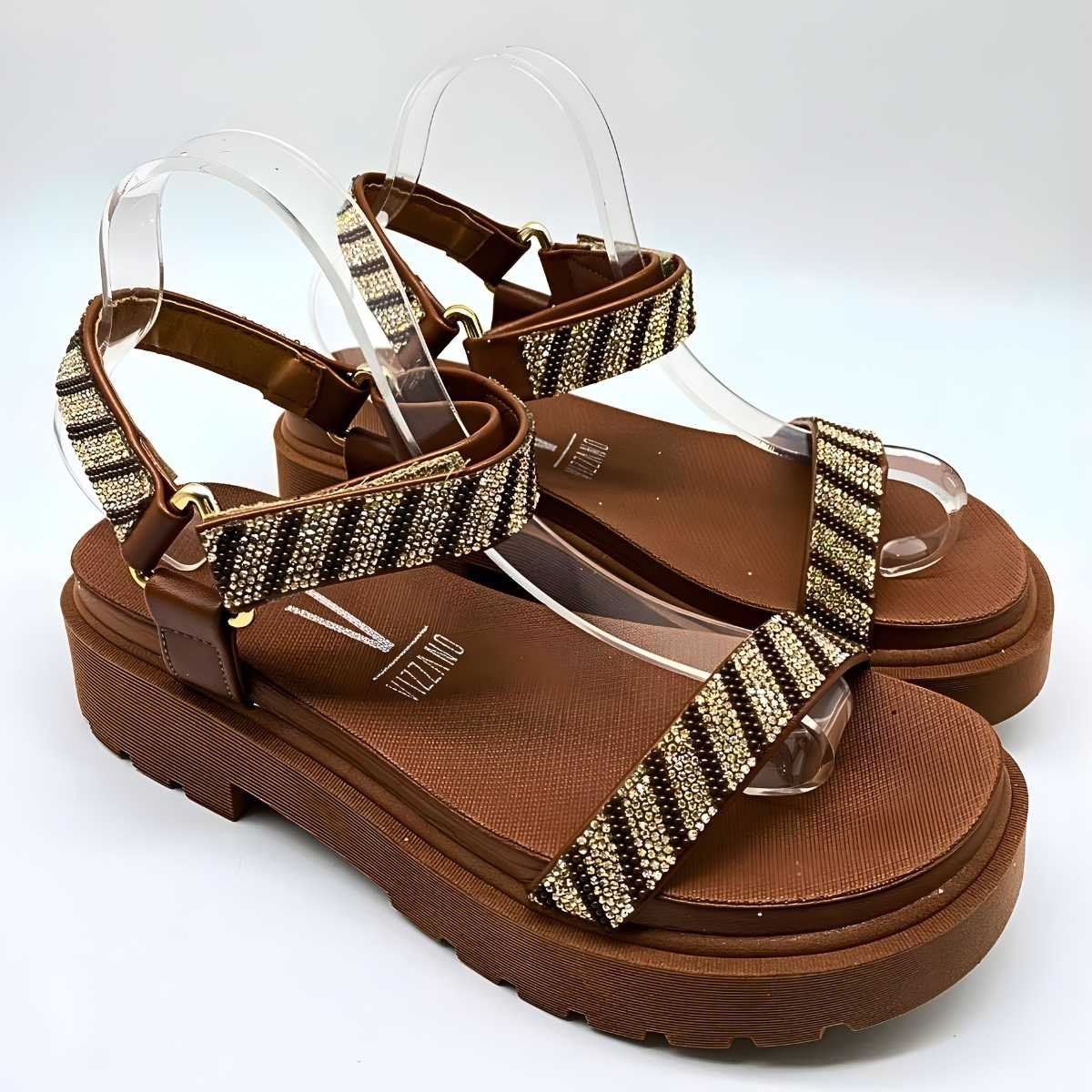 Sandalia Feminino Vizzano Papete Strass Estilo Confy 6499.103 Marrom 4