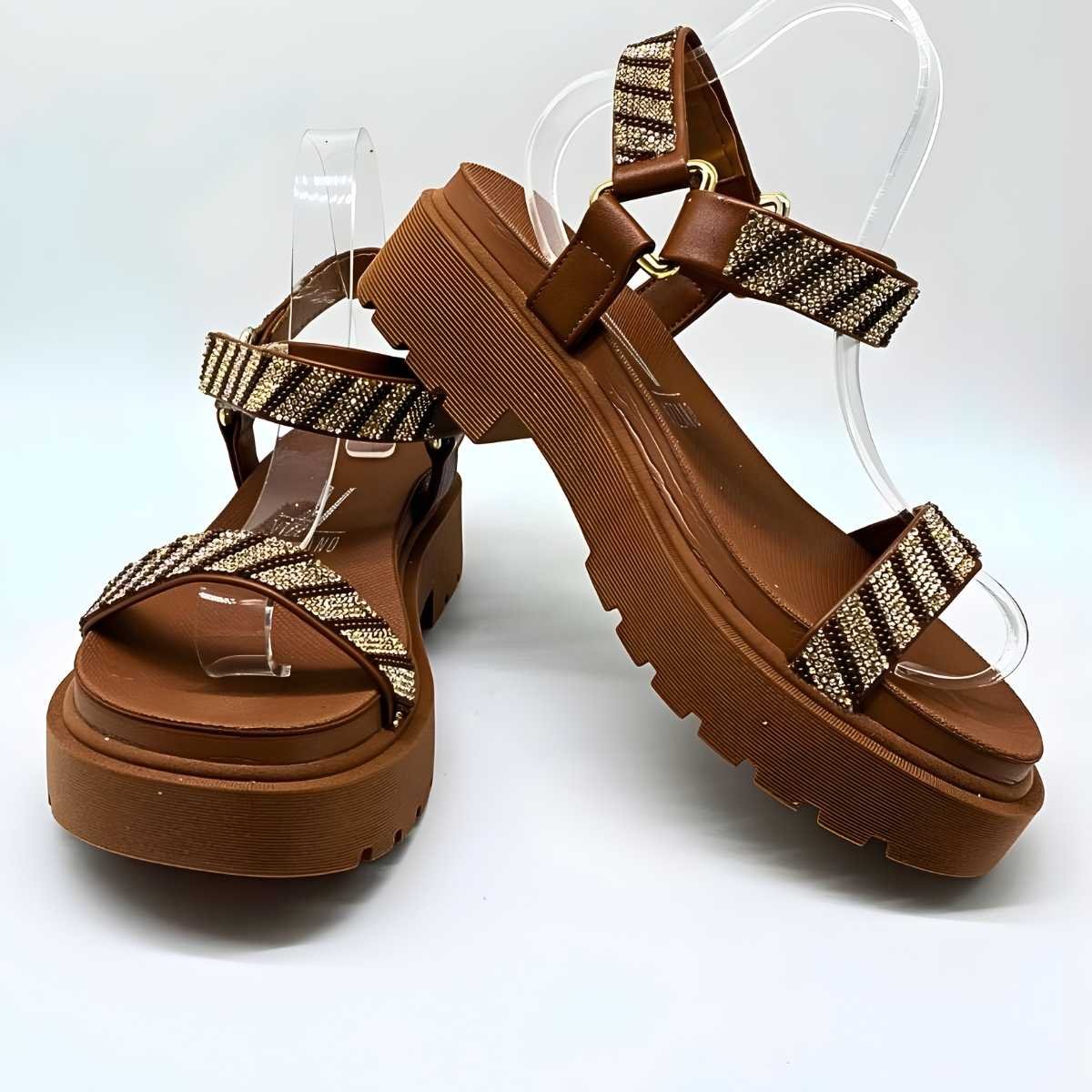 Sandalia Feminino Vizzano Papete Strass Estilo Confy 6499.103 Marrom 7