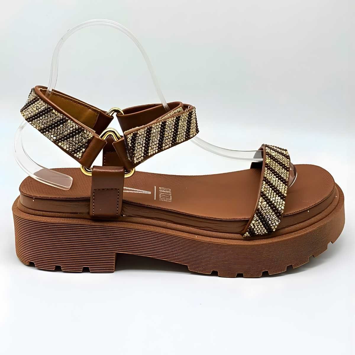 Sandalia Feminino Vizzano Papete Strass Estilo Confy 6499.103 Marrom 2