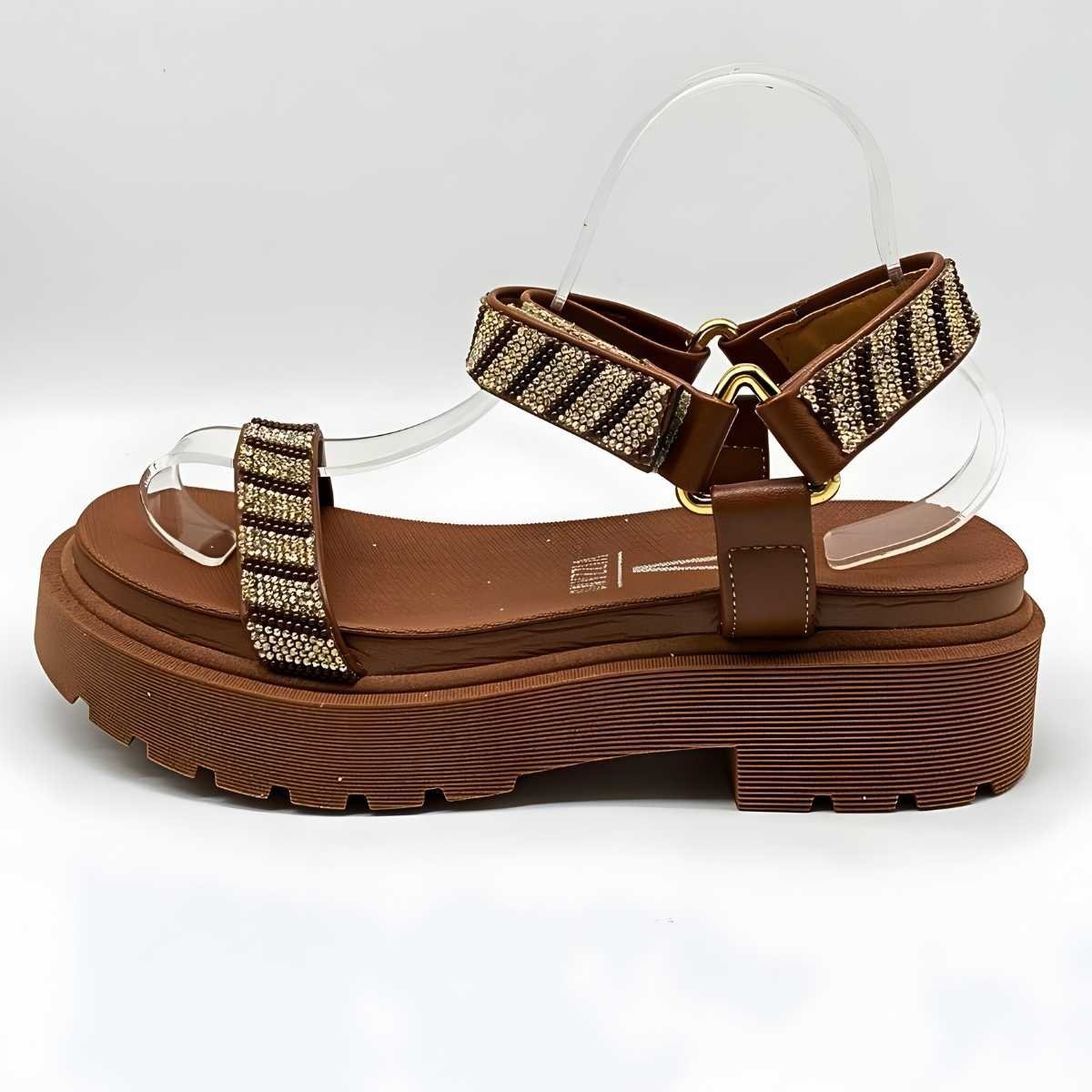 Sandalia Feminino Vizzano Papete Strass Estilo Confy 6499.103 Marrom 3