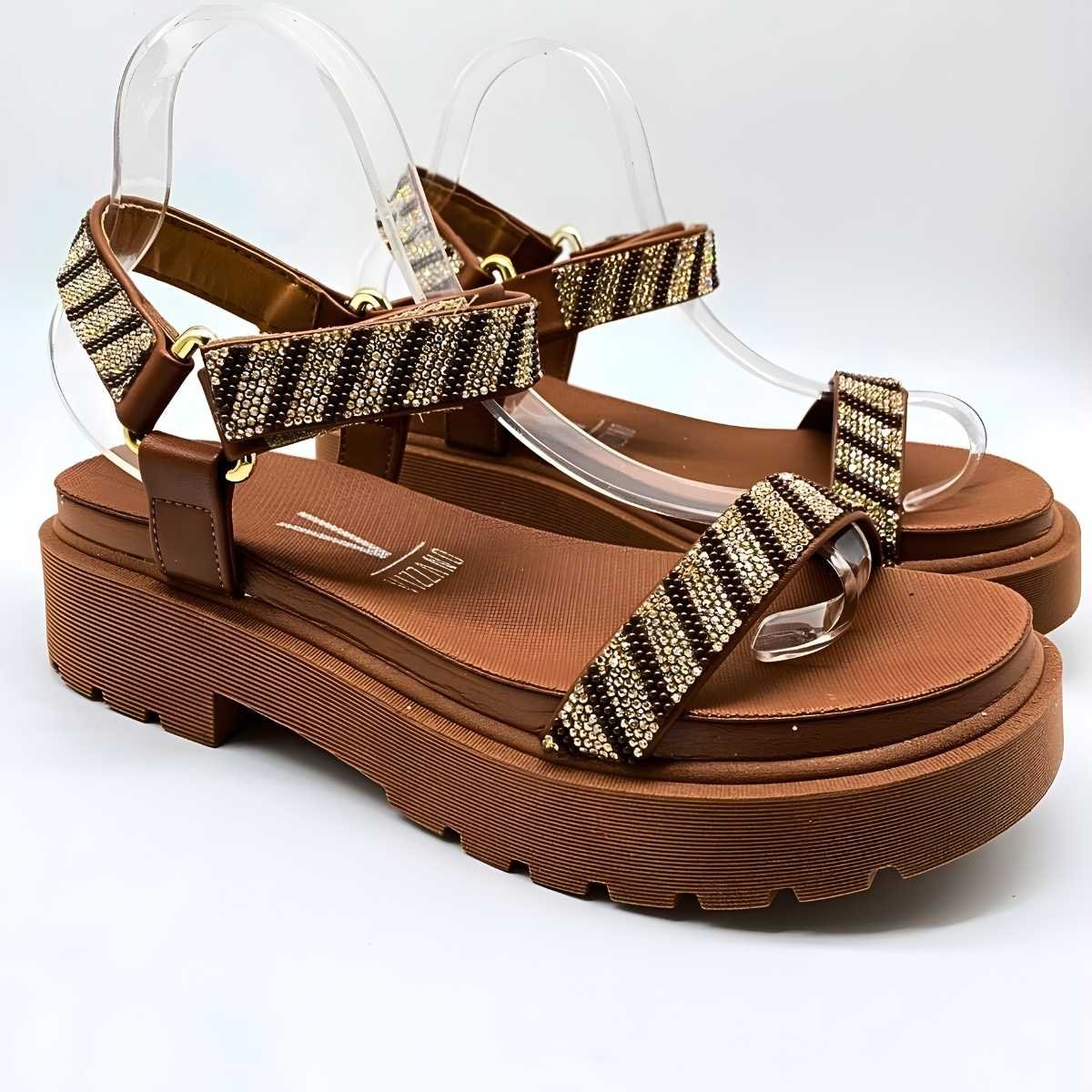 Sandalia Feminino Vizzano Papete Strass Estilo Confy 6499.103 Marrom 5