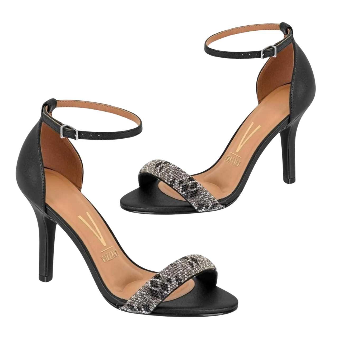 Sandália Vizzano Feminina Salto Fino Alto Strass 6249.1003 Preto 7