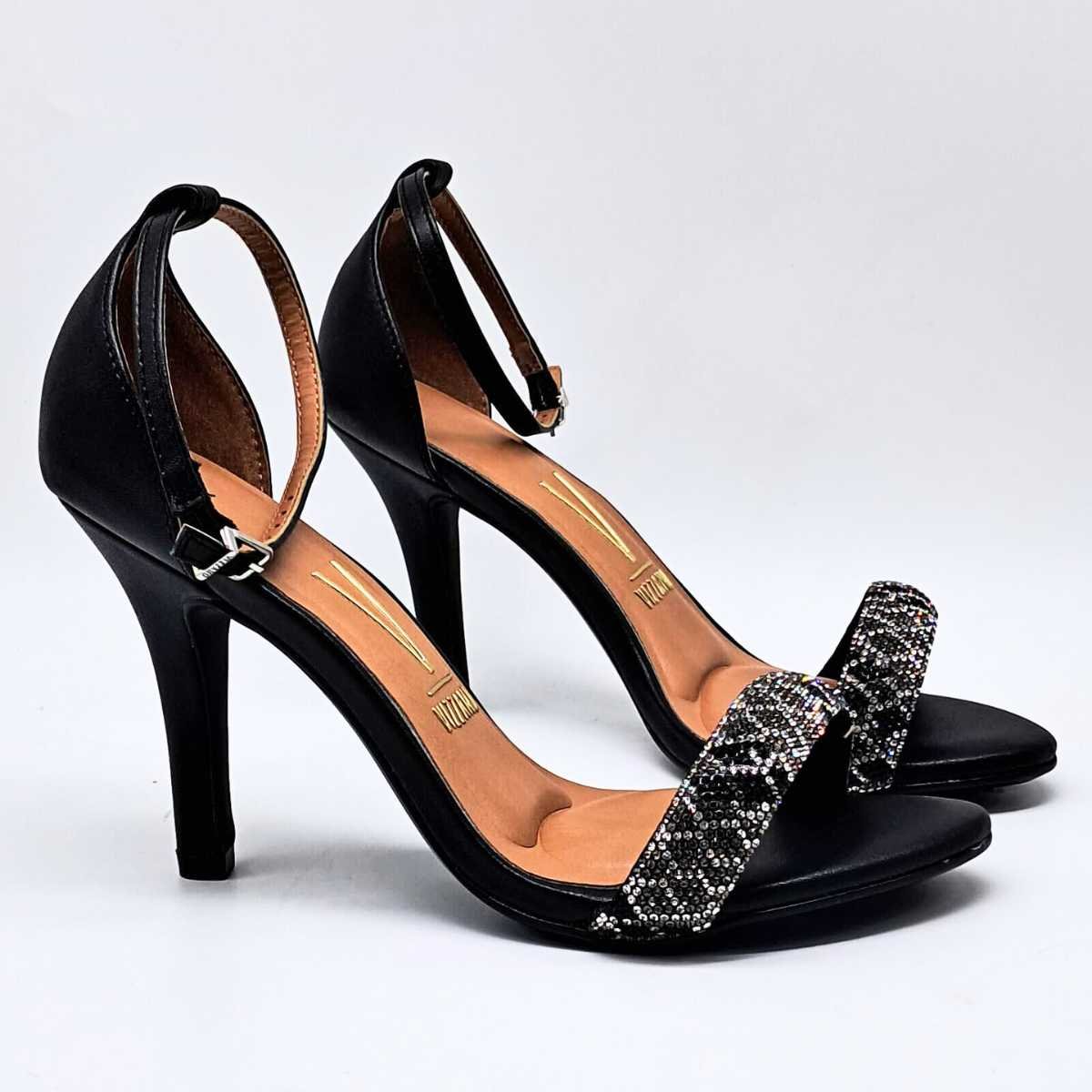 Sandália Vizzano Feminina Salto Fino Alto Strass 6249.1003 Preto 8
