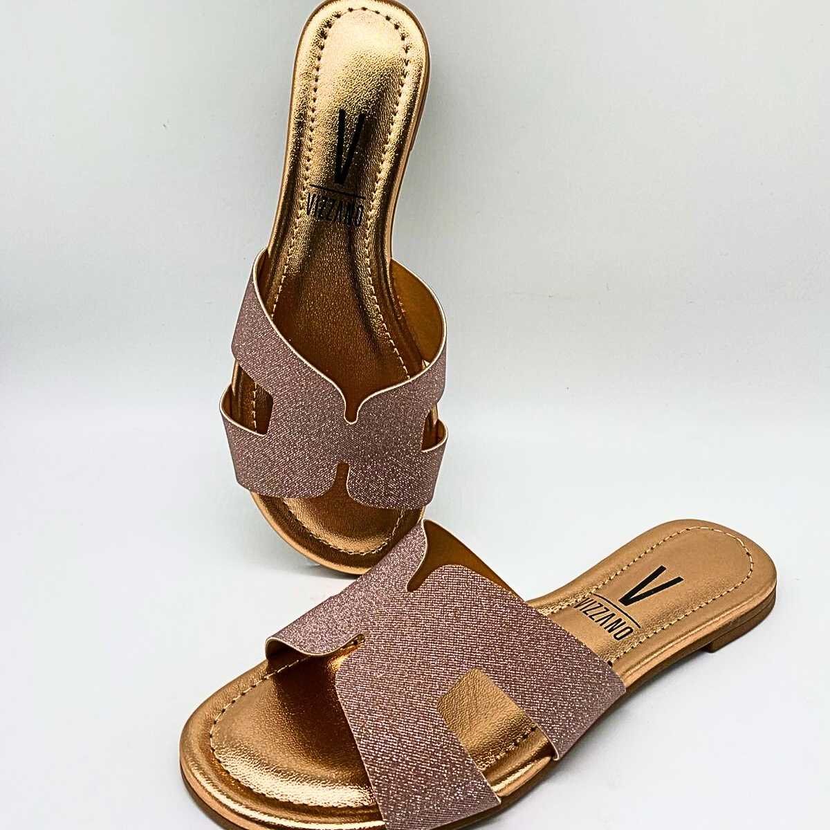 Sandália Feminina Vizzano Rasteirinha H Glitter Estilo Leve 6371.167 Dourado 6