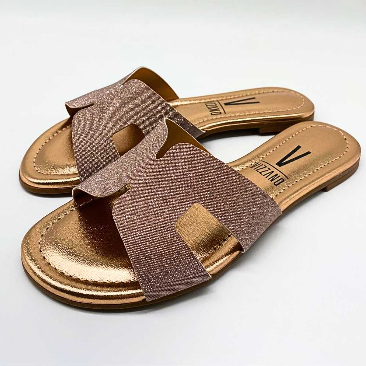 Sandália Feminina Vizzano Rasteirinha H Glitter Estilo Leve 6371.167 Dourado 3