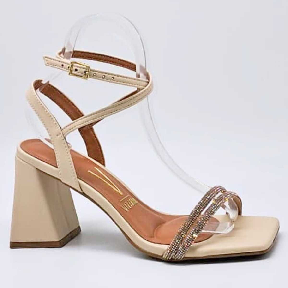 Sandália Feminina Vizzano Salto Quadrado Strass Estilo 6464.145