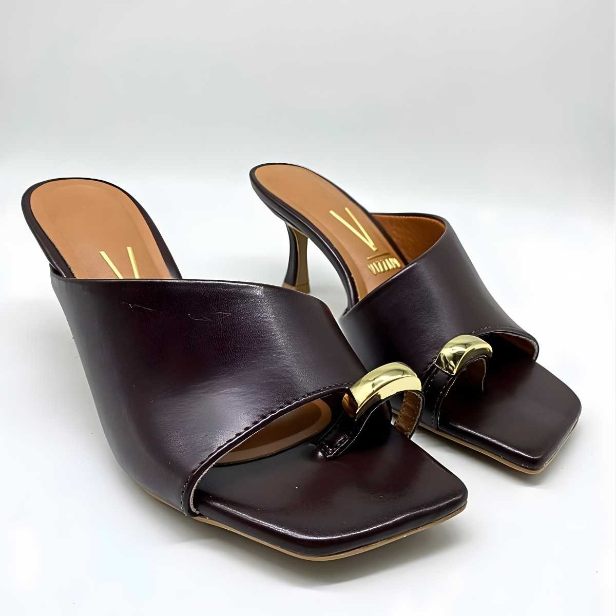 Sandália Feminina Vizzano Tamanco Mule Salto Taça Elegante 6536.102 Marrom 3