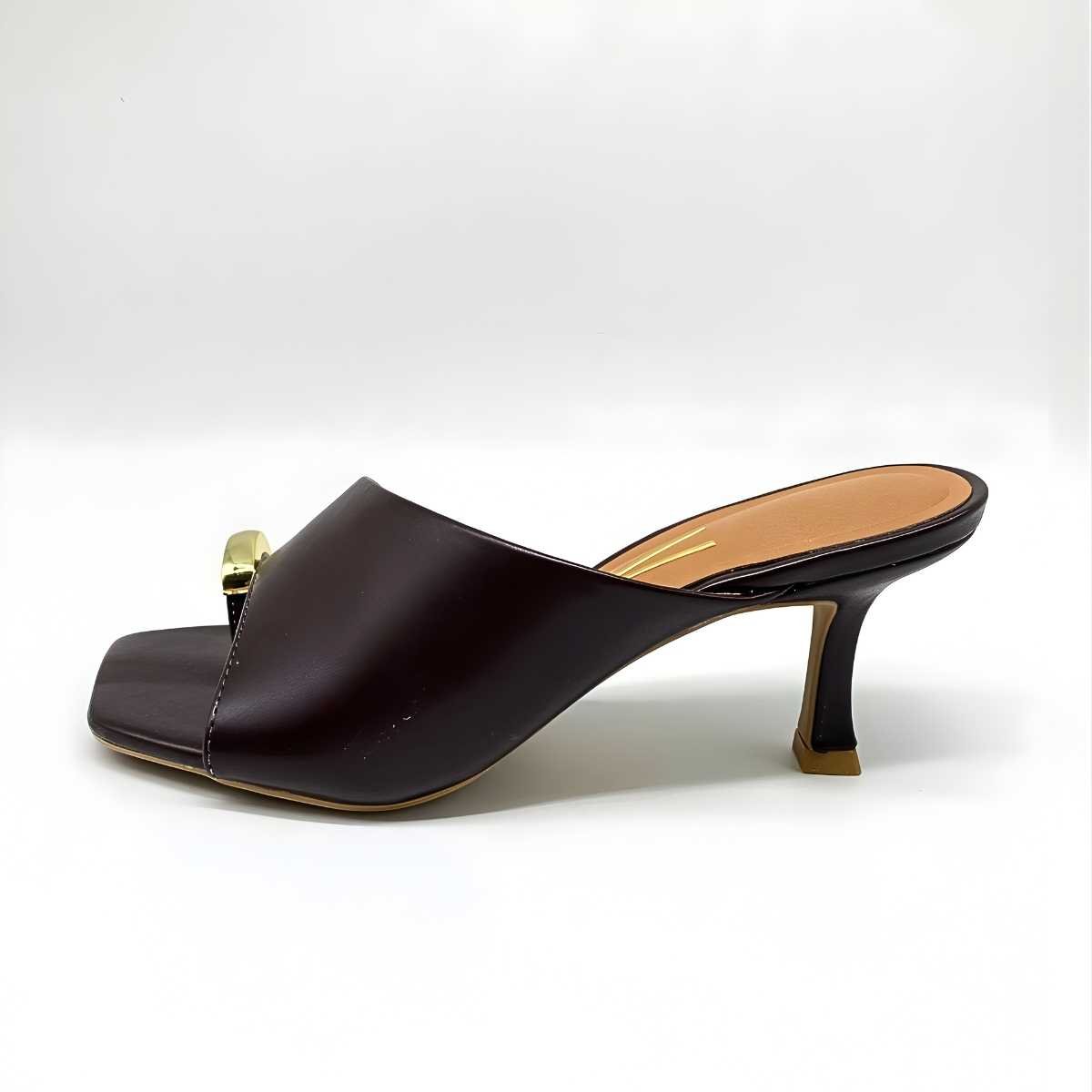 Sandália Feminina Vizzano Tamanco Mule Salto Taça Elegante 6536.102 Marrom 2