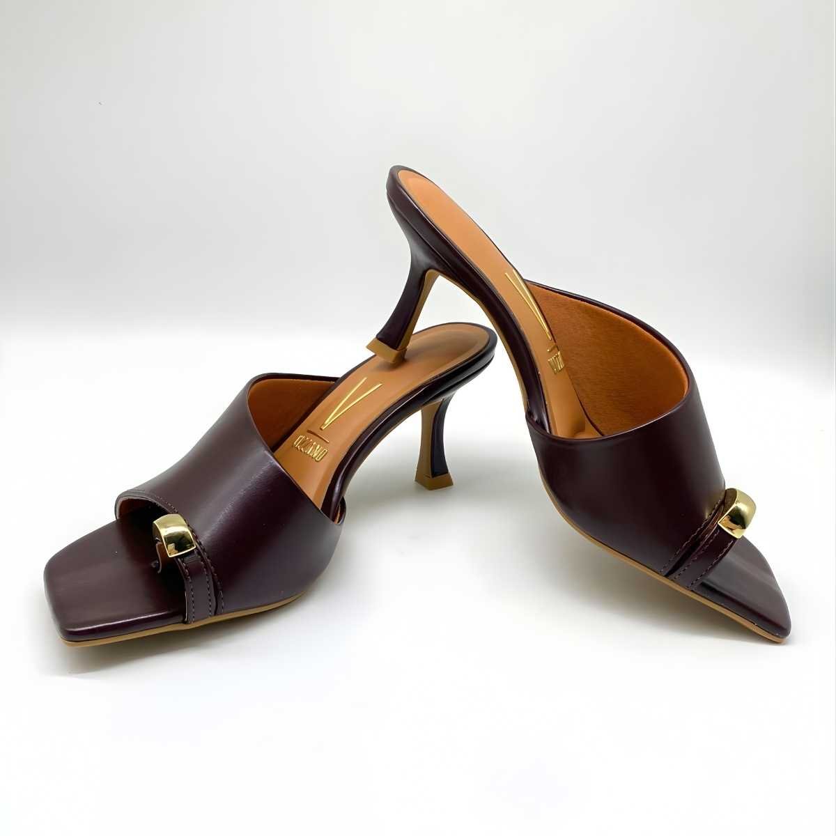 Sandália Feminina Vizzano Tamanco Mule Salto Taça Elegante 6536.102 Marrom 4