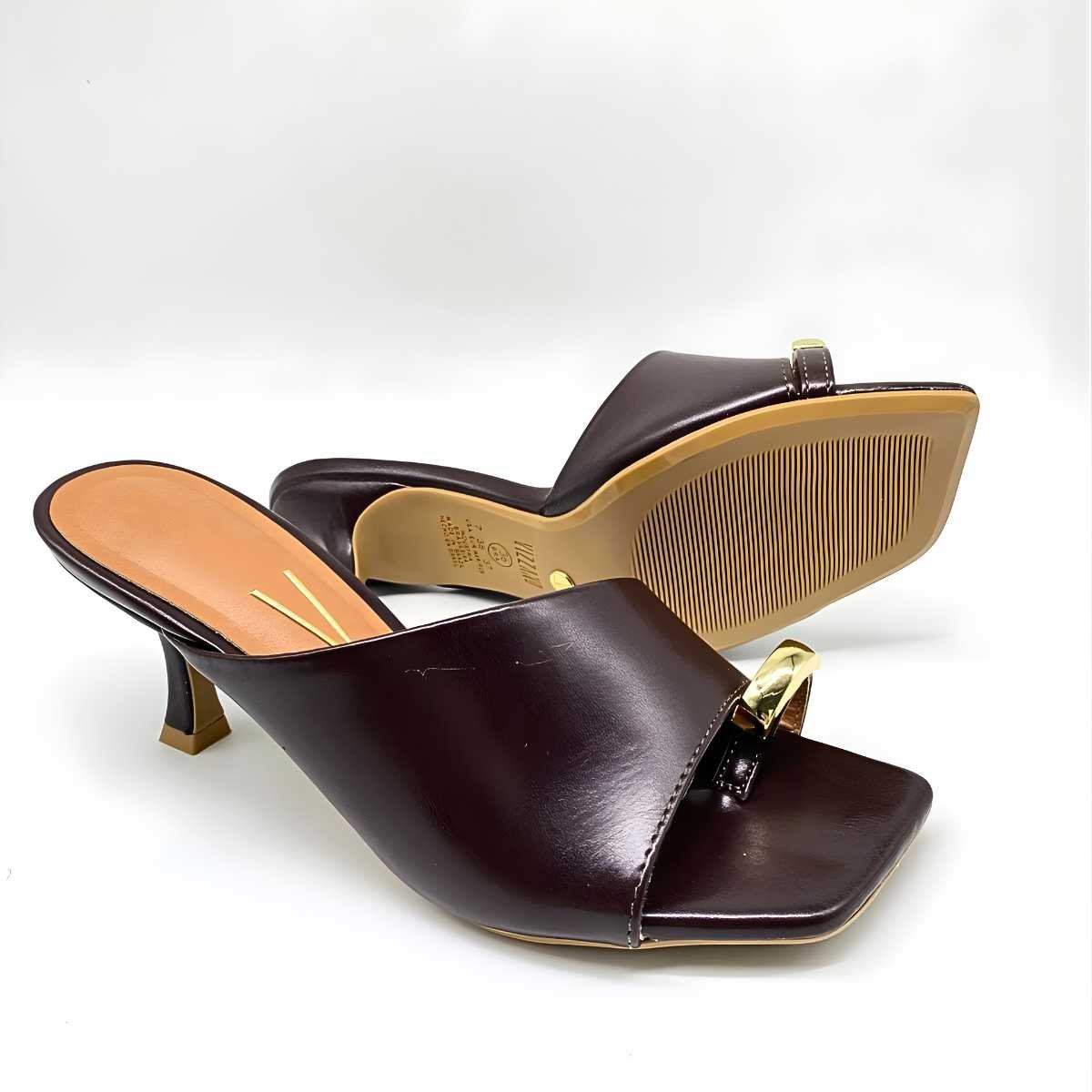 Sandália Feminina Vizzano Tamanco Mule Salto Taça Elegante 6536.102 Marrom 6