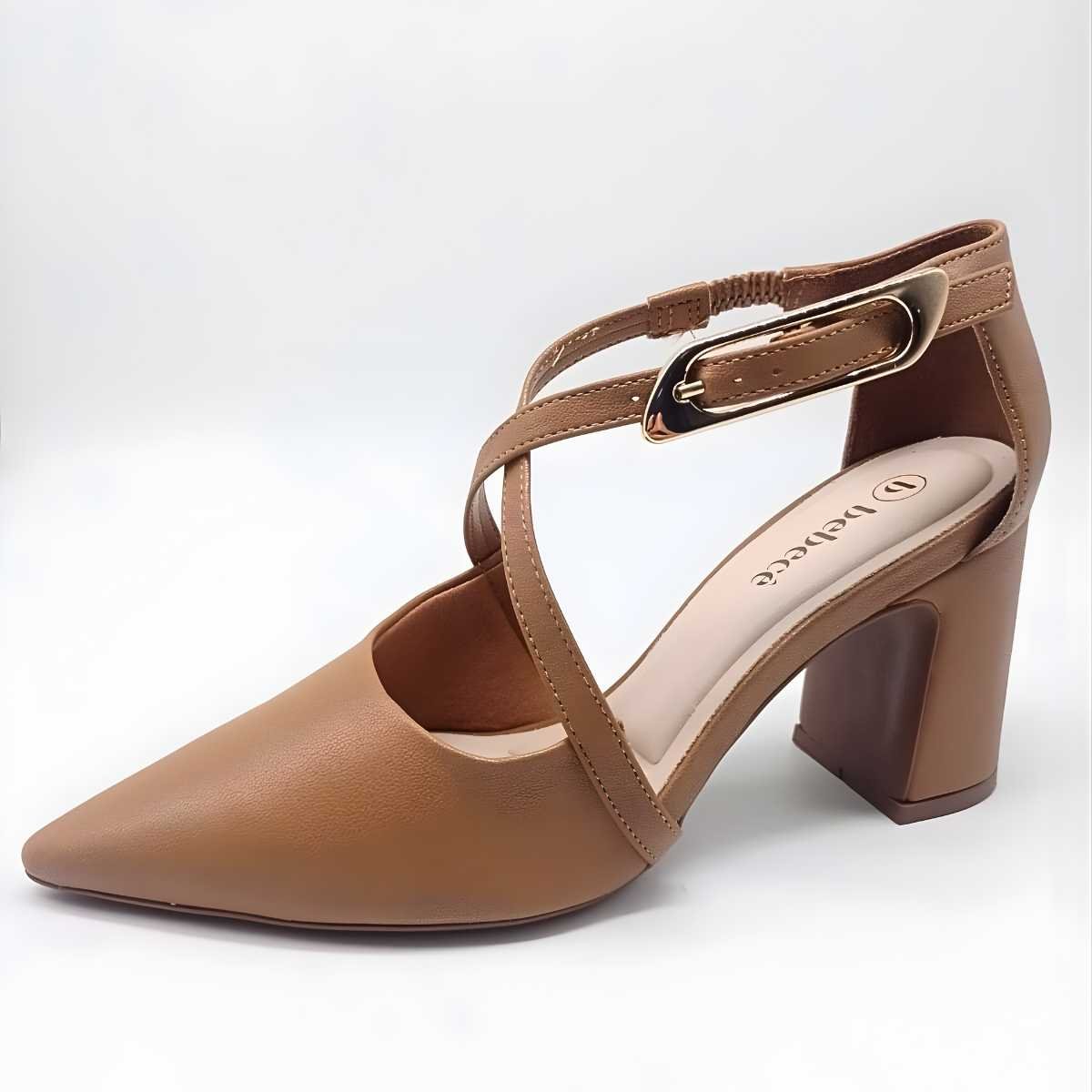 Scarpin Bebecê Feminino Tira X Fivela Salto Quadrado T7021-235 Marrom 2