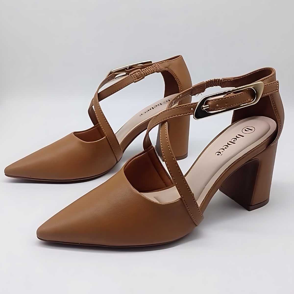 Scarpin Bebecê Feminino Tira X Fivela Salto Quadrado T7021-235 Marrom 4