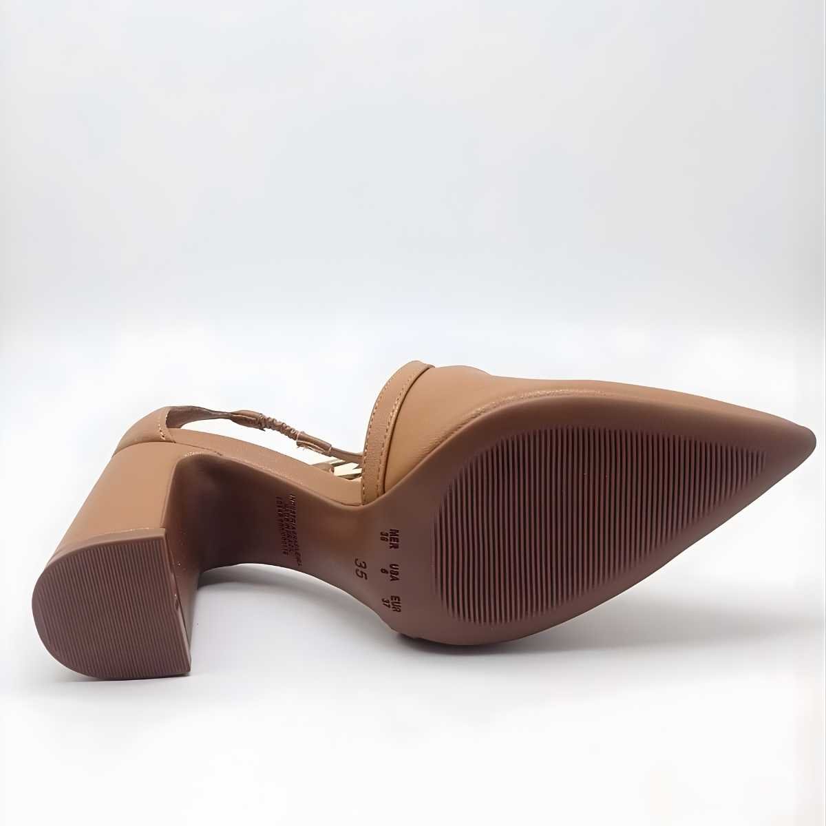 Scarpin Bebecê Feminino Tira X Fivela Salto Quadrado T7021-235 Marrom 5