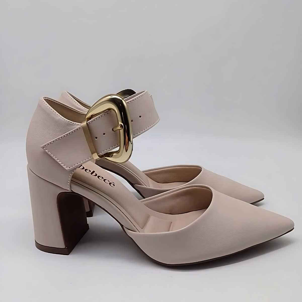 Sapato Bebecê Scarpin Feminino Fivela Conforto T7021-217 Bege 4