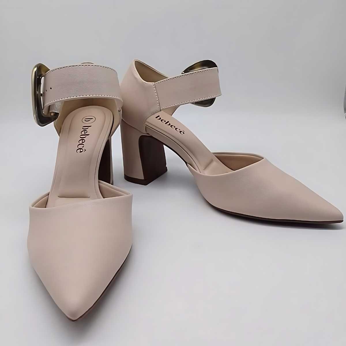 Sapato Bebecê Scarpin Feminino Fivela Conforto T7021-217 Bege 5