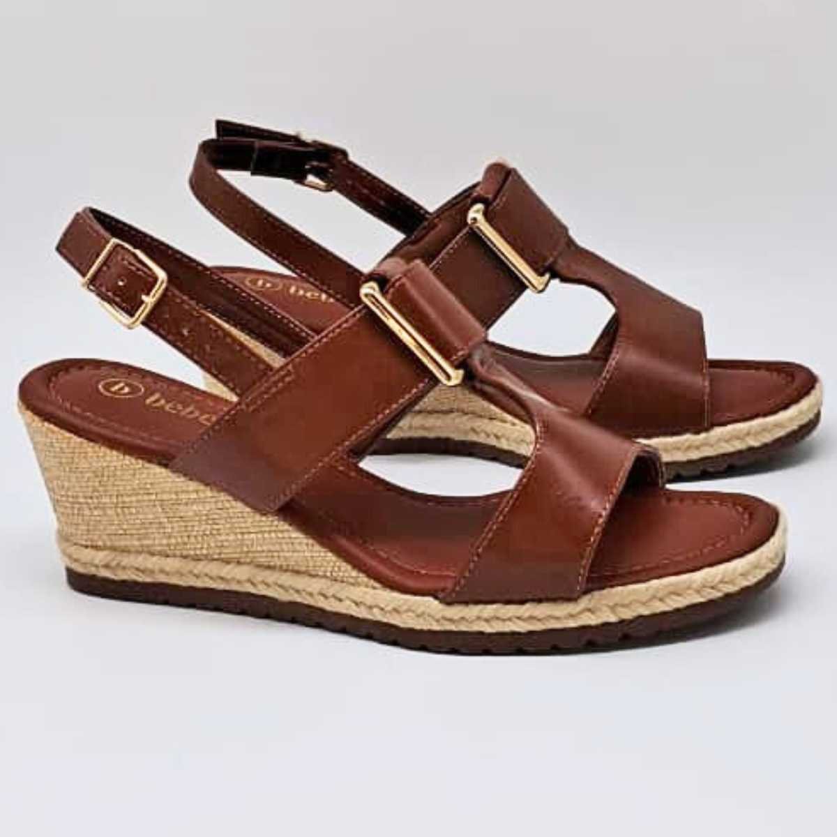 Sandália Feminina Bebecê Salto Anabela Confy Leve T5828-182 Marrom 2