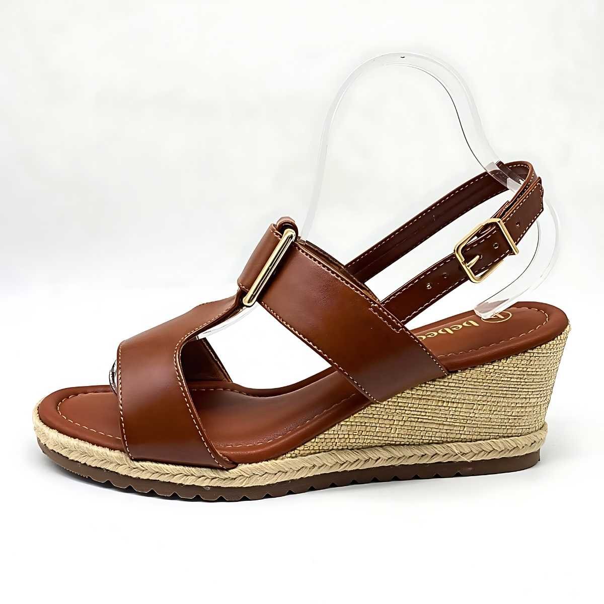 Sandália Feminina Bebecê Salto Anabela Confy Leve T5828-182 Marrom 5