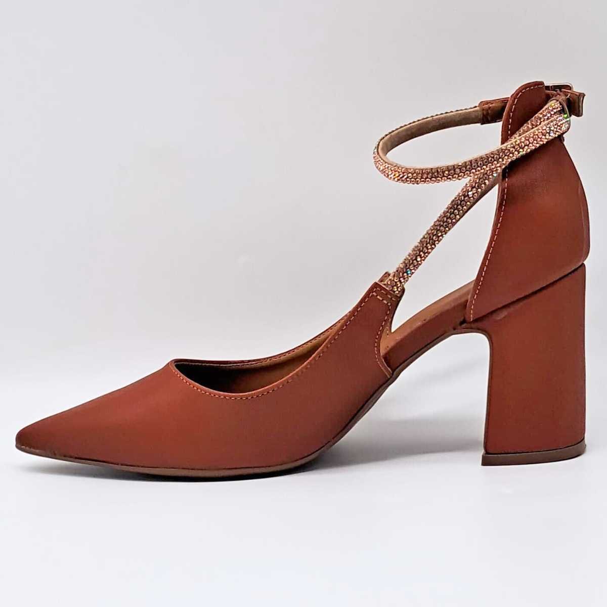 Sapato Scarpin Bebecê Feminino Nobuck Brilhos T7021-204 Marrom 2