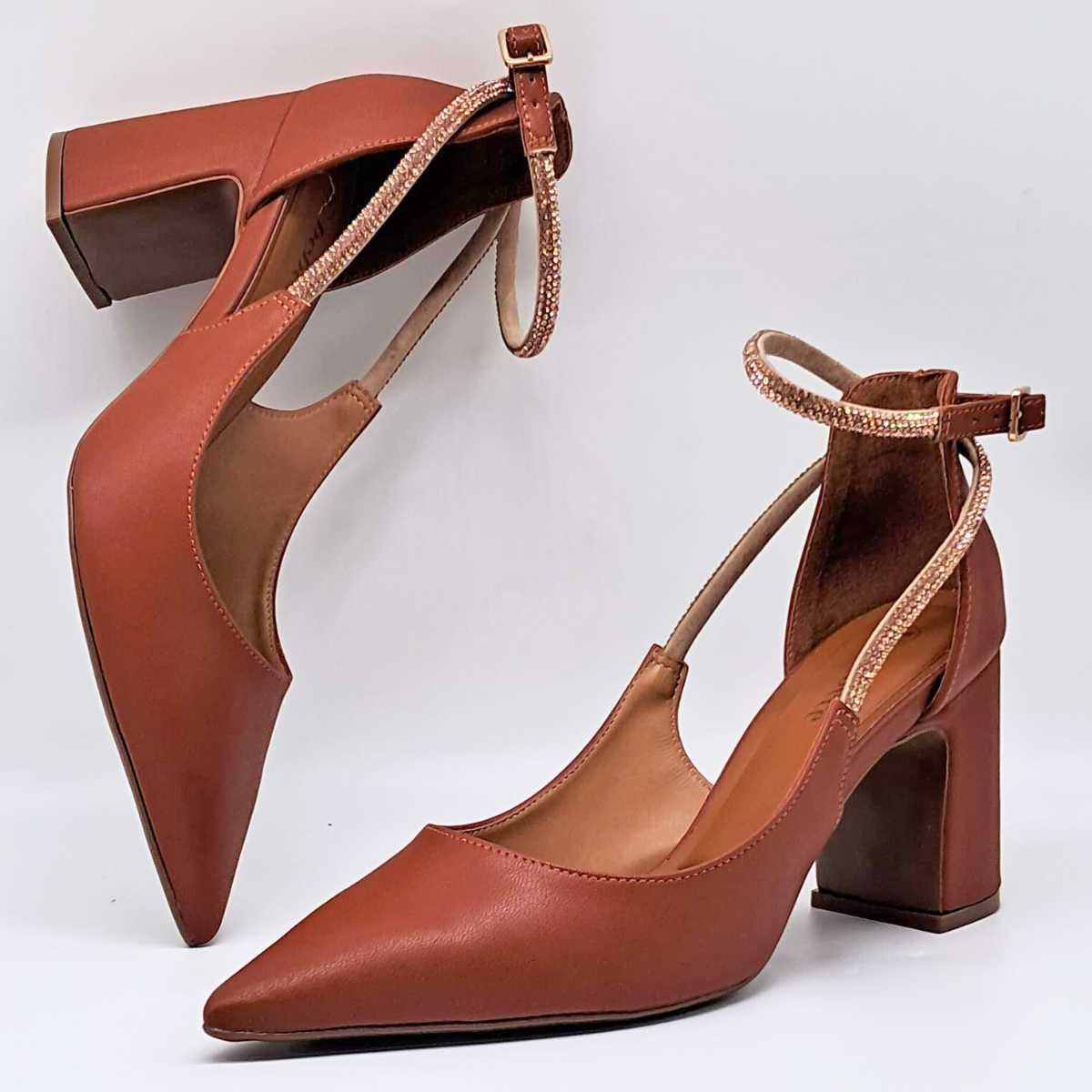 Sapato Scarpin Bebecê Feminino Nobuck Brilhos T7021-204 Marrom 3