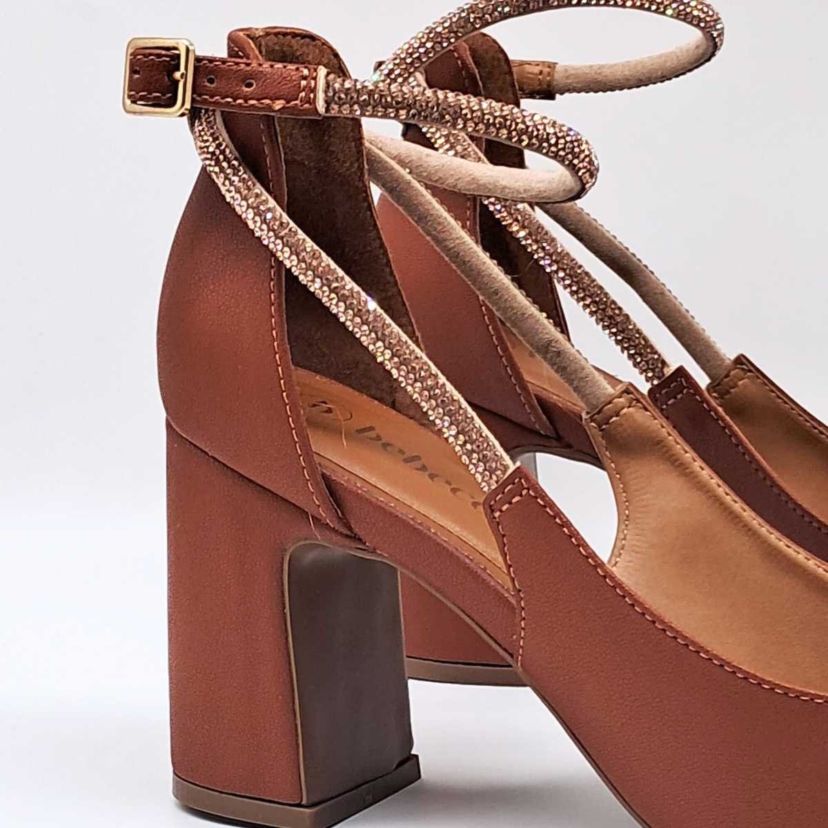 Sapato Scarpin Bebecê Feminino Nobuck Brilhos T7021-204 Marrom 4