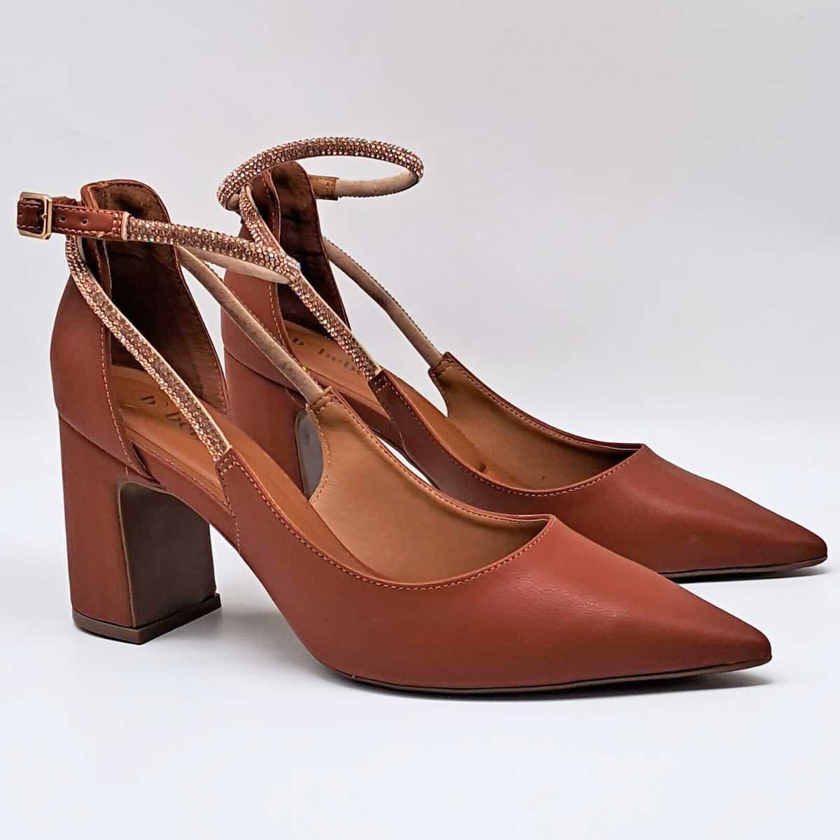 Sapato Scarpin Bebecê Feminino Nobuck Brilhos T7021-204 Marrom 5