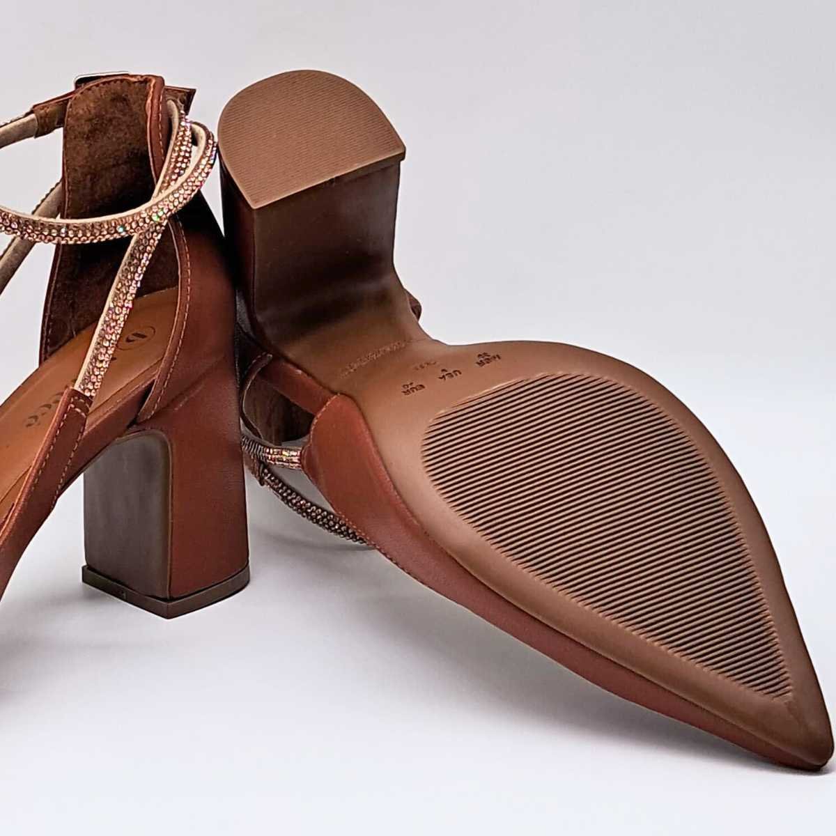 Sapato Scarpin Bebecê Feminino Nobuck Brilhos T7021-204 Marrom 6