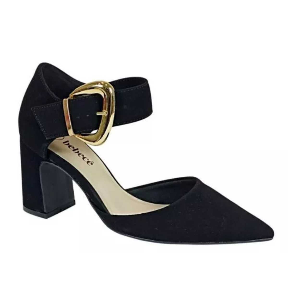 Sapato Scarpin Fivela Salto Quadrado Bebecê T7011.217 Preto 1