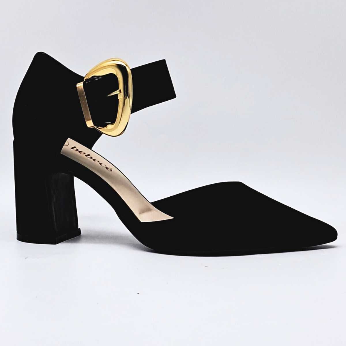 Sapato Scarpin Fivela Salto Quadrado Bebecê T7011.217 Preto 2