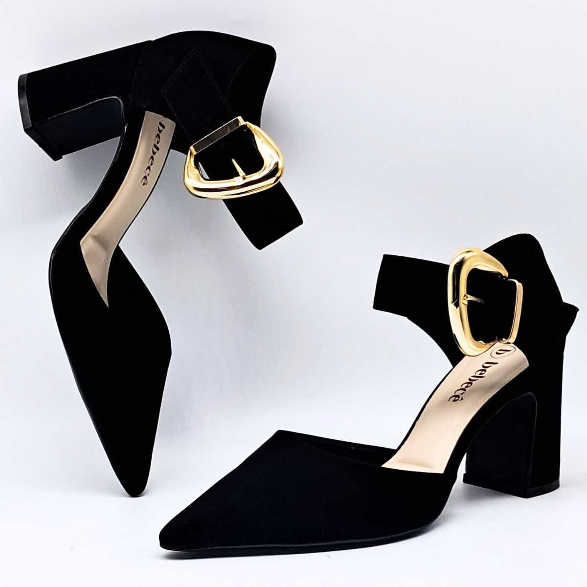 Sapato Scarpin Fivela Salto Quadrado Bebecê T7011.217 Preto 4