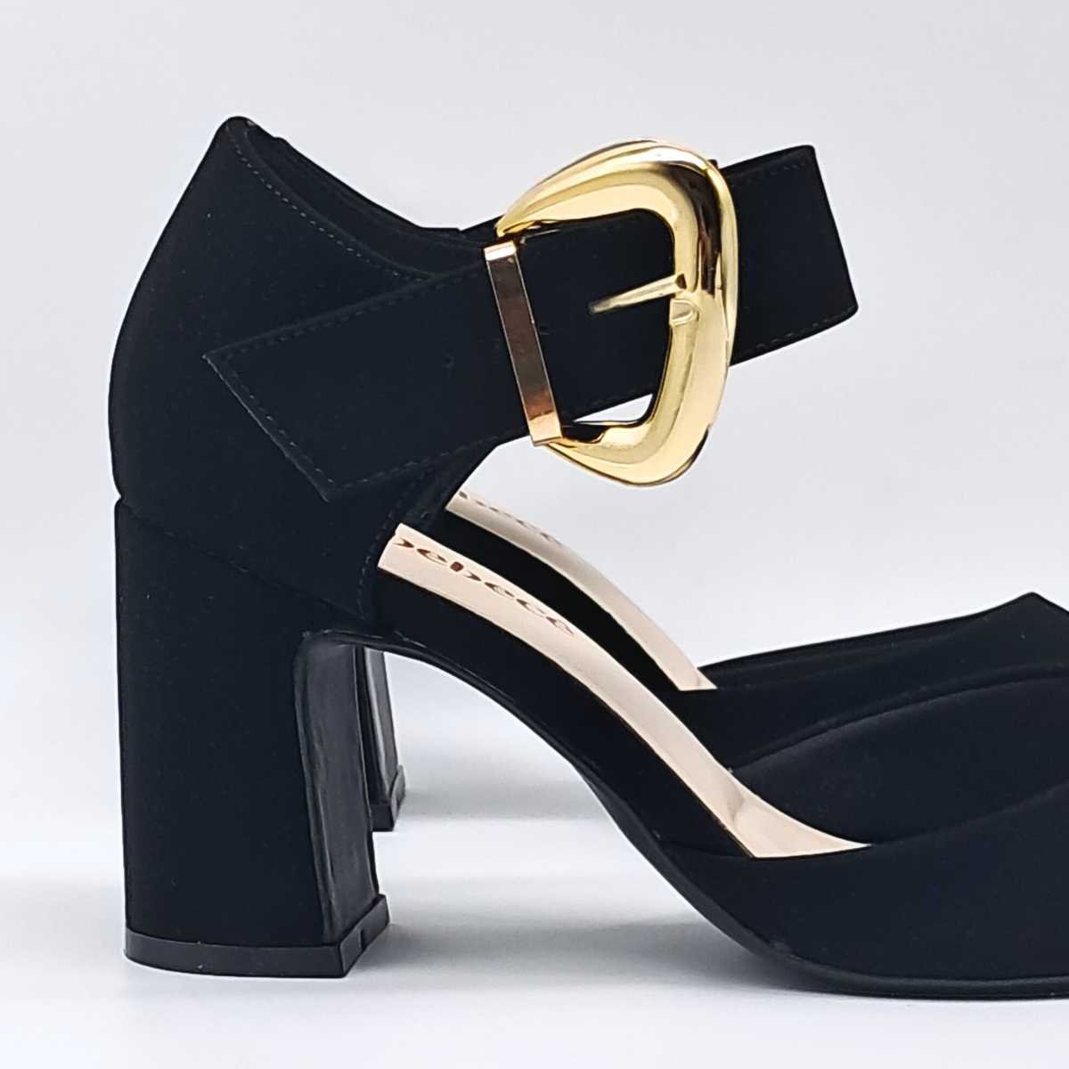 Sapato Scarpin Fivela Salto Quadrado Bebecê T7011.217 Preto 5